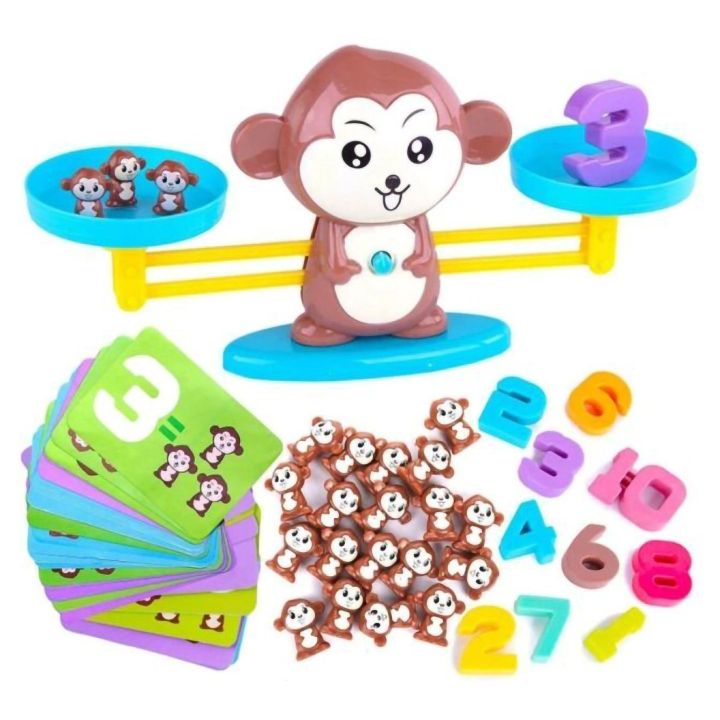 Waga Szalkowa Gra Edukacyjna z Małpką – Nauka liczenia z małpeczkami i kartami zadań | Rachunkowa zabawa dla dzieci w równowagę
