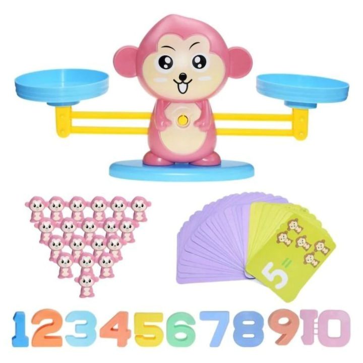 Waga Szalkowa Gra Edukacyjna z Małpką – Nauka liczenia z małpeczkami i kartami zadań | Rachunkowa zabawa dla dzieci w równowagę