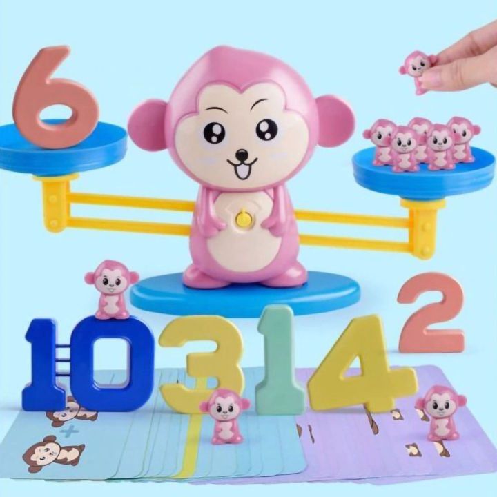 Waga Szalkowa Gra Edukacyjna z Małpką – Nauka liczenia z małpeczkami i kartami zadań | Rachunkowa zabawa dla dzieci w równowagę