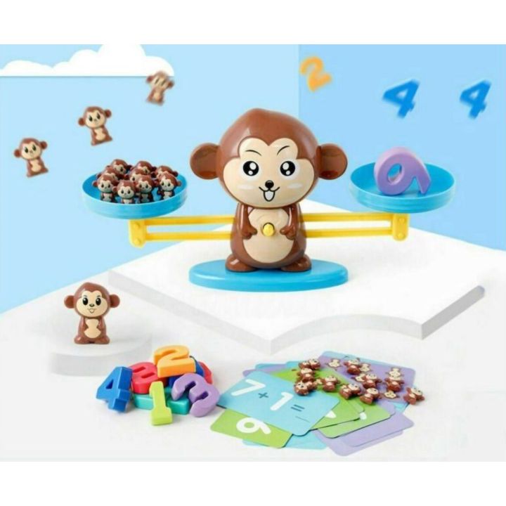 Waga Szalkowa Gra Edukacyjna z Małpką – Nauka liczenia z małpeczkami i kartami zadań | Rachunkowa zabawa dla dzieci w równowagę