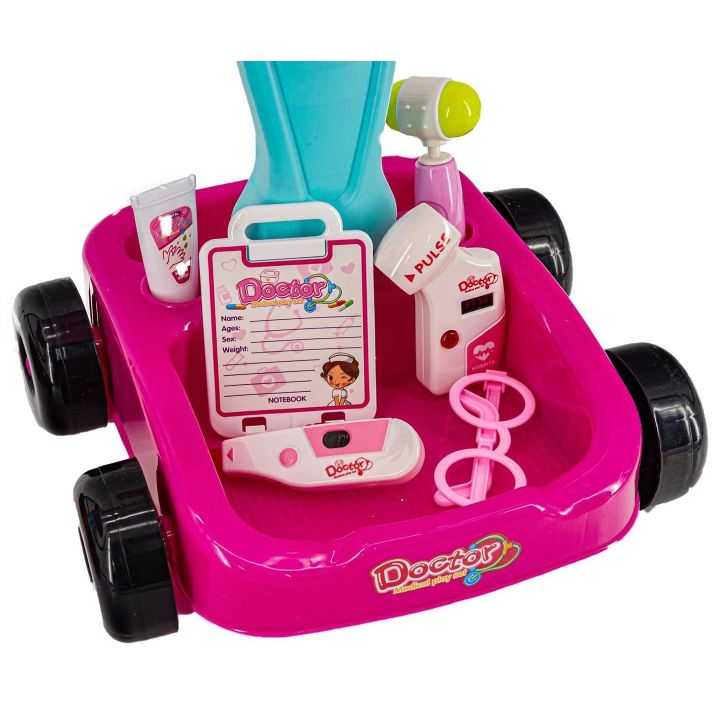 Różowy Wózek Lekarski dla Dzieci z Akcesoriami – Stetoskop, termometr i monitor EKG | Zabawa w doktora z pasją i troską