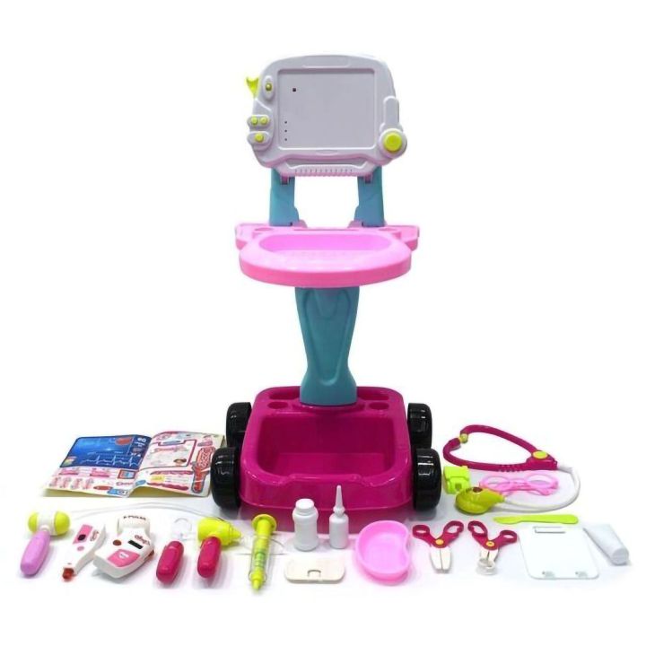 Różowy Wózek Lekarski dla Dzieci z Akcesoriami – Stetoskop, termometr i monitor EKG | Zabawa w doktora z pasją i troską