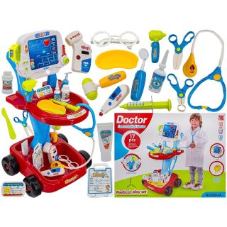 Czerwony Wózek Lekarski dla Dzieci z Akcesoriami – Stetoskop, termometr i monitor EKG | Interaktywna zabawa w szpital