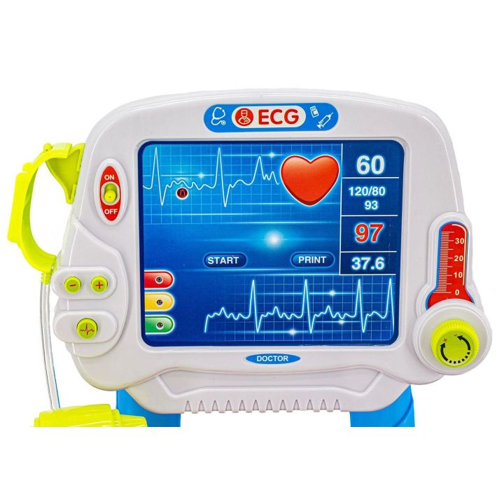 Czerwony Wózek Lekarski dla Dzieci z Akcesoriami – Stetoskop, termometr i monitor EKG | Interaktywna zabawa w szpital