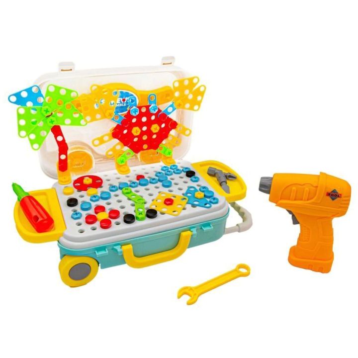 Mozaika 3D Konstrukcyjna 258 Elementów – Wkrętarka i walizka podróżna | Mobilny warsztat małego twórcy