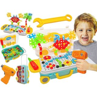 Mozaika 3D Konstrukcyjna 258 Elementów – Wkrętarka i walizka podróżna | Mobilny warsztat małego twórcy