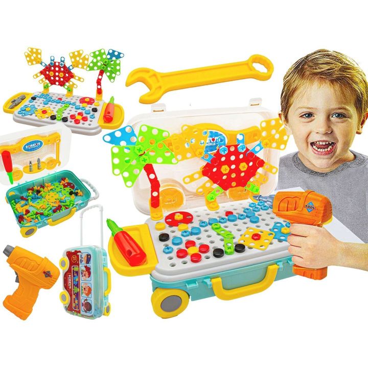 Mozaika 3D Konstrukcyjna 258 Elementów – Wkrętarka i walizka podróżna | Mobilny warsztat małego twórcy