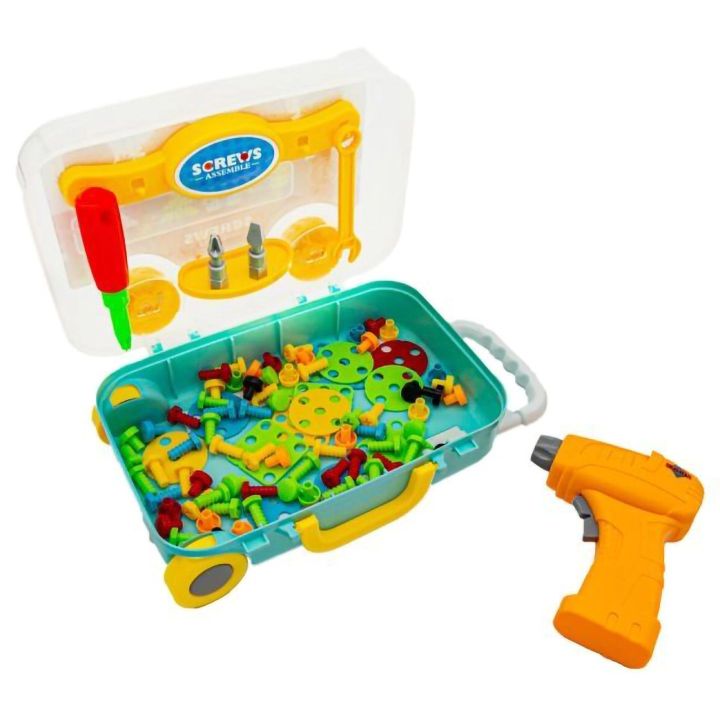 Mozaika 3D Konstrukcyjna 258 Elementów – Wkrętarka i walizka podróżna | Mobilny warsztat małego twórcy