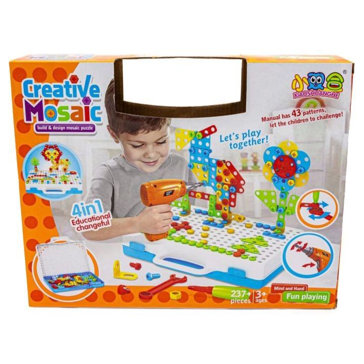 Mozaika Edukacyjna 3D z Wkrętarką – 237 elementów w walizce | Przestrzenne konstrukcje dla małych architektów