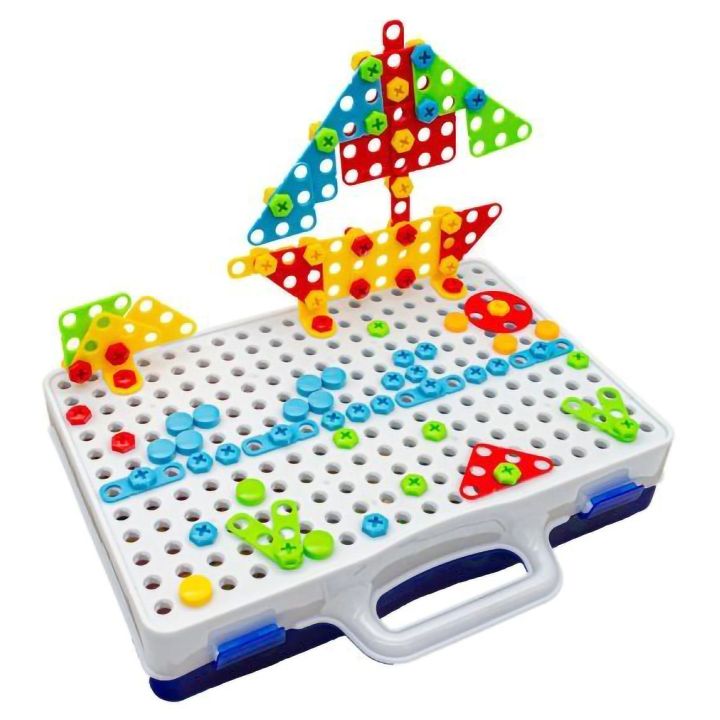 Mozaika 3D Edukacyjna 237 Elementów – Wkrętarka i walizka | Przestrzenne konstrukcje dla małych architektów