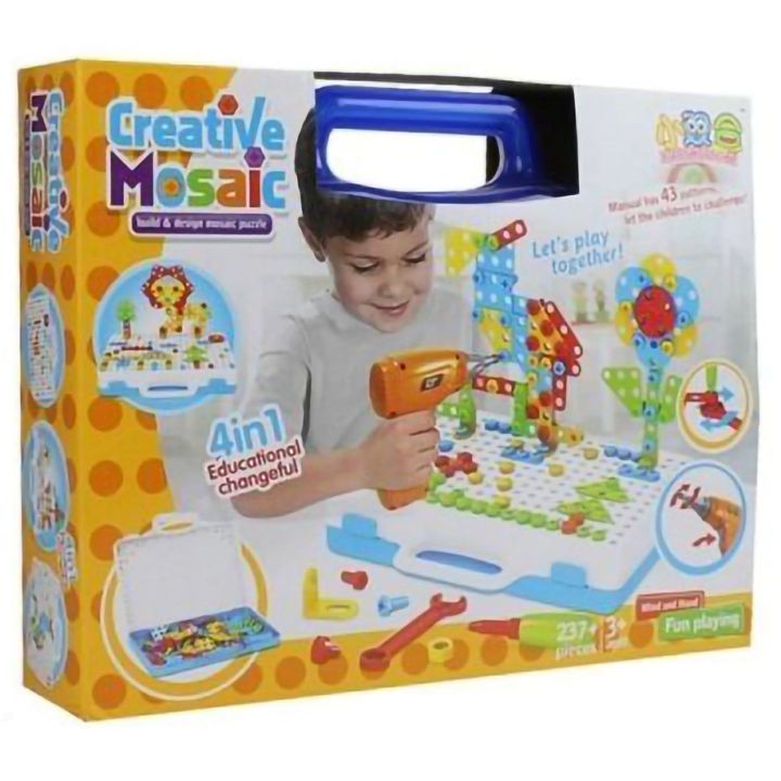 Mozaika Edukacyjna 3D z Wkrętarką – 237 elementów w walizce | Przestrzenne konstrukcje dla małych architektów