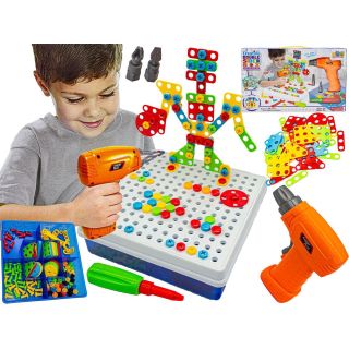 Mozaika 3D Edukacyjna 237 Elementów – Wkrętarka, skrzynka i szablony | Budowanie z inspiracją graficzną