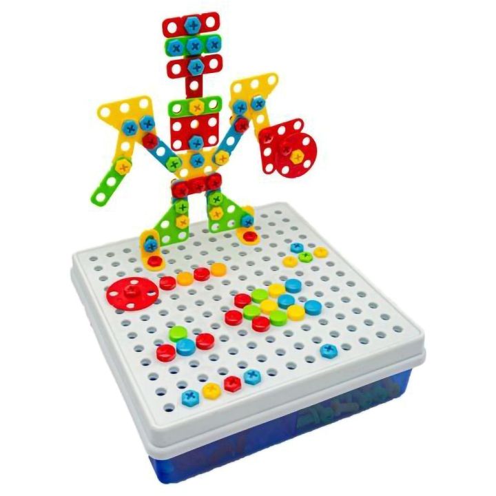 Mozaika 3D Edukacyjna 237 Elementów – Wkrętarka, skrzynka i szablony | Budowanie z inspiracją graficzną