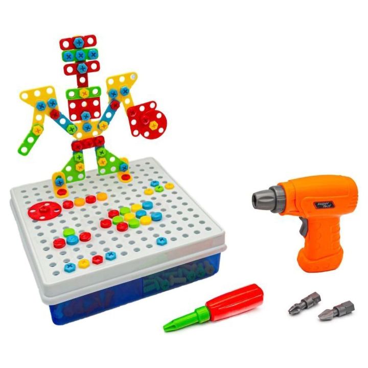 Mozaika 3D Edukacyjna 237 Elementów – Wkrętarka, skrzynka i szablony | Budowanie z inspiracją graficzną