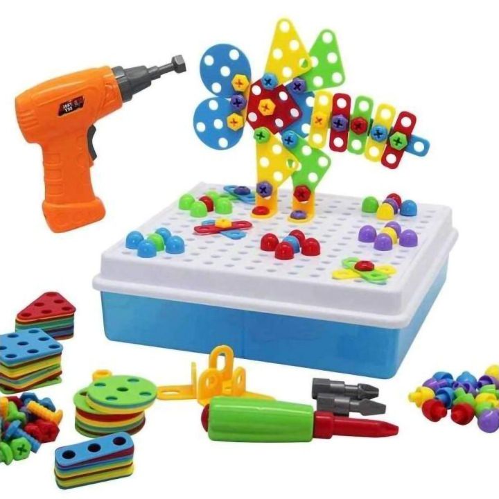 Mozaika 3D Edukacyjna 237 Elementów – Wkrętarka, skrzynka i szablony | Budowanie z inspiracją graficzną