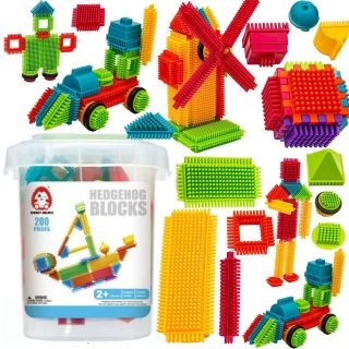 Klocki Jeżyki 200 Elementów – Sensoryczny zestaw konstrukcyjny w wiaderku | Rozwijająca wyobraźnię i motorykę