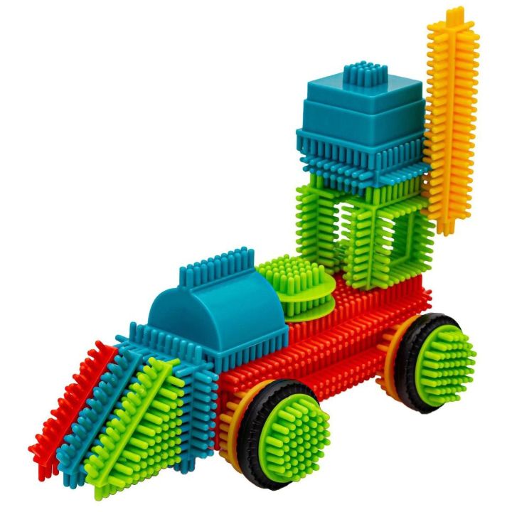 Klocki Jeżyki 200 Elementów – Sensoryczny zestaw konstrukcyjny w wiaderku | Rozwijająca wyobraźnię i motorykę