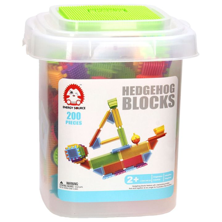 Klocki Jeżyki 200 Elementów – Sensoryczny zestaw konstrukcyjny w wiaderku | Rozwijająca wyobraźnię i motorykę