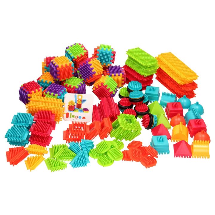 Klocki Jeżyki 200 Elementów – Sensoryczny zestaw konstrukcyjny w wiaderku | Rozwijająca wyobraźnię i motorykę