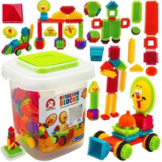 Klocki Jeżyki 170 Elementów – Zestaw konstrukcyjny w wiaderku, buźki i więcej kształtów | Kreatywna zabawa sensoryczna