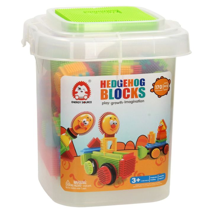 Klocki Jeżyki 170 Elementów – Zestaw konstrukcyjny w wiaderku, buźki i więcej kształtów | Kreatywna zabawa sensoryczna