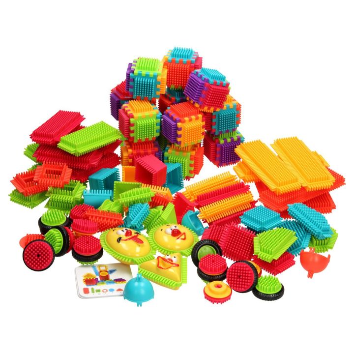 Klocki Jeżyki 170 Elementów – Zestaw konstrukcyjny w wiaderku, buźki i więcej kształtów | Kreatywna zabawa sensoryczna