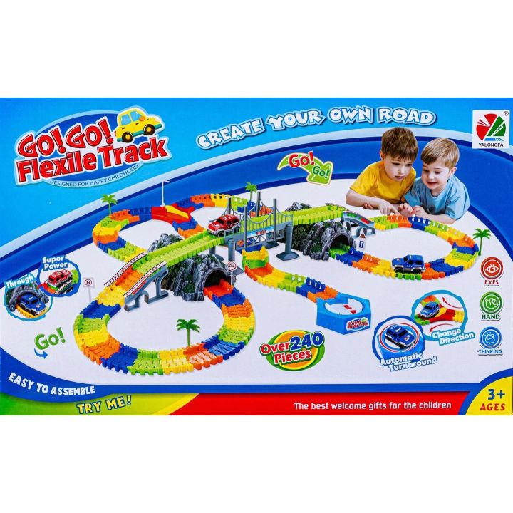 Flexible Track 240 Elementów – Giętki tor samochodowy z mostem i tunelami | Rozbudowany zestaw wyścigowy
