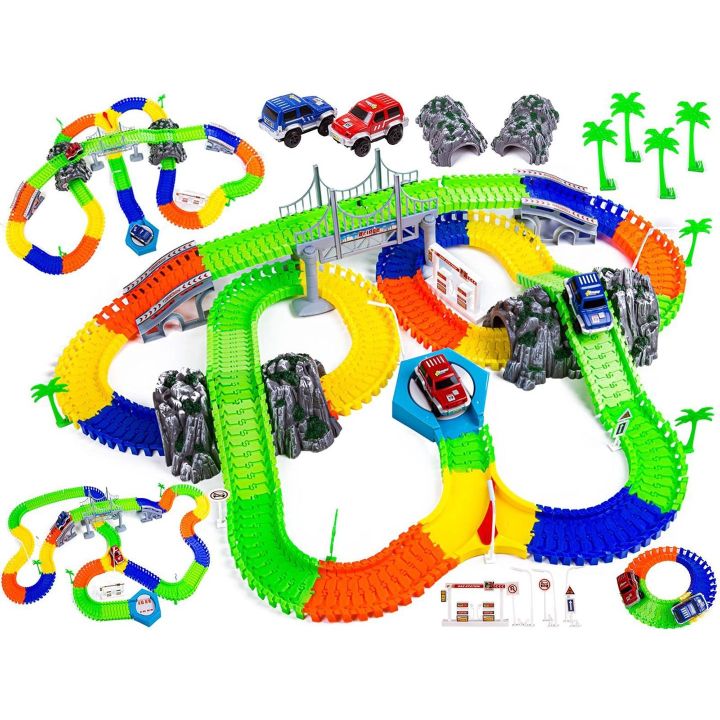 Flexible Track 240 Elementów – Giętki tor samochodowy z mostem i tunelami | Rozbudowany zestaw wyścigowy