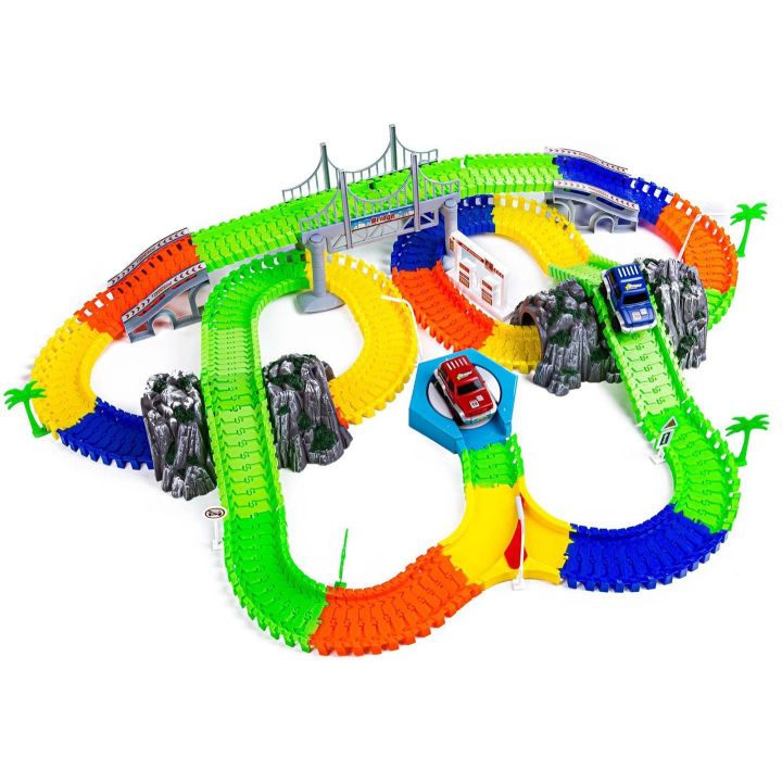 Flexible Track 240 Elementów – Giętki tor samochodowy z mostem i tunelami | Rozbudowany zestaw wyścigowy
