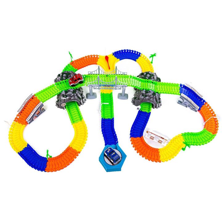 Flexible Track 240 Elementów – Giętki tor samochodowy z mostem i tunelami | Rozbudowany zestaw wyścigowy