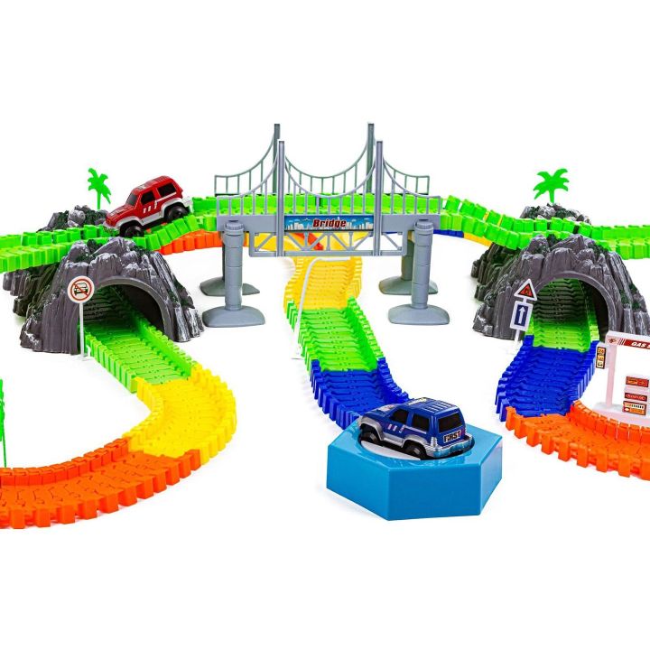 Flexible Track 240 Elementów – Giętki tor samochodowy z mostem i tunelami | Rozbudowany zestaw wyścigowy