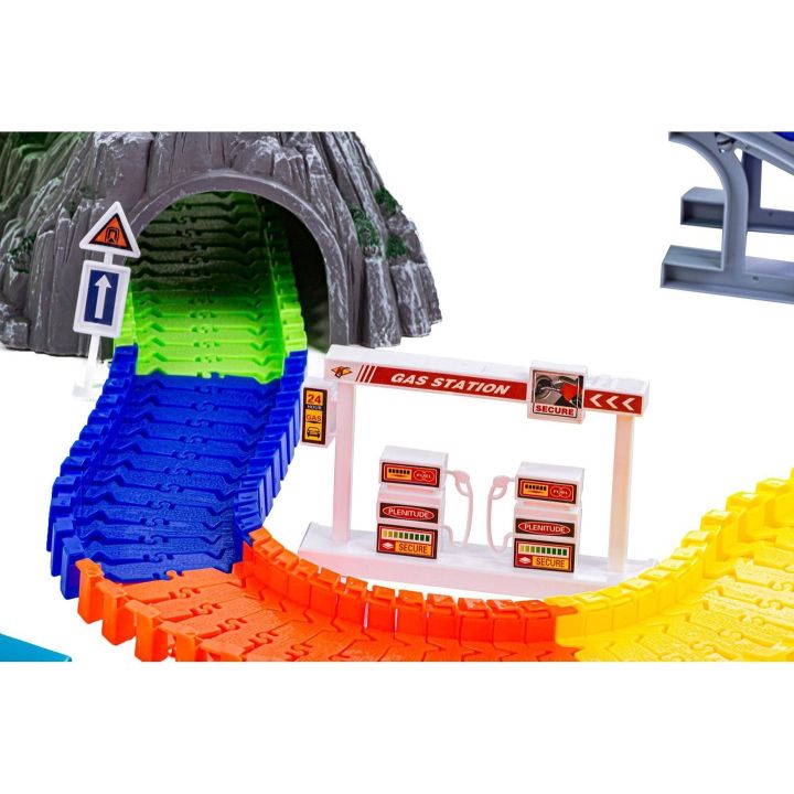 Flexible Track 240 Elementów – Giętki tor samochodowy z mostem i tunelami | Rozbudowany zestaw wyścigowy