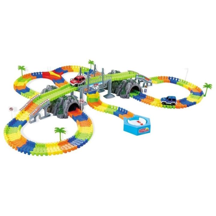 Flexible Track 240 Elementów – Giętki tor samochodowy z mostem i tunelami | Rozbudowany zestaw wyścigowy