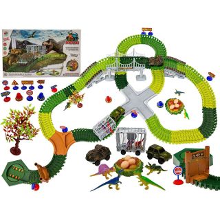 Flexible Track Park Dinozaurów 240 Elementów – Jeżdżący T-Rex, 6 dinozaurów i gniazdo | Jurajski Tor Przygód