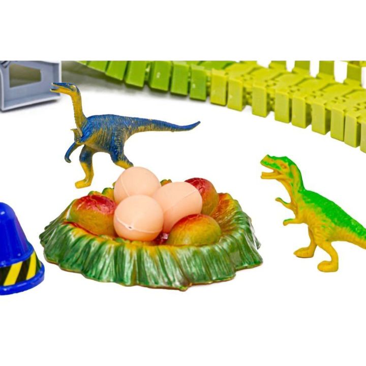 Flexible Track Park Dinozaurów 240 Elementów – Jeżdżący T-Rex, 6 dinozaurów i gniazdo | Jurajski Tor Przygód
