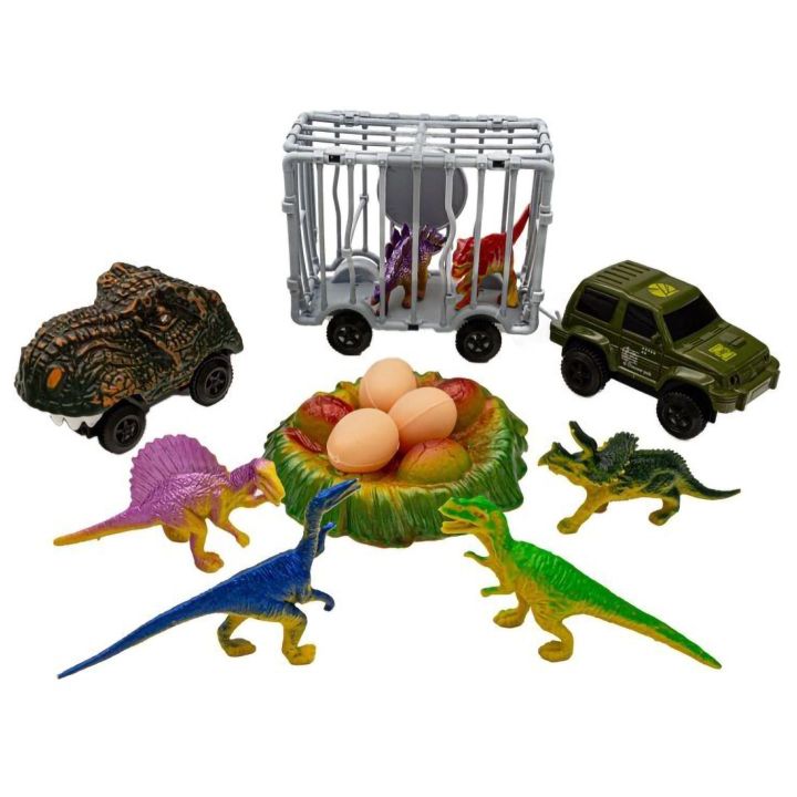 Flexible Track Park Dinozaurów 240 Elementów – Jeżdżący T-Rex, 6 dinozaurów i gniazdo | Jurajski Tor Przygód