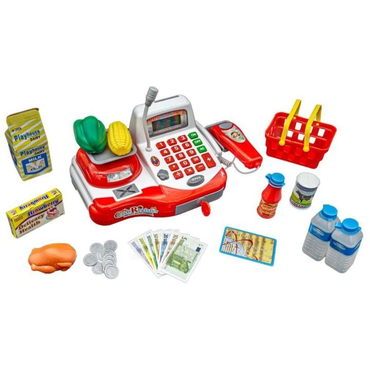 Kasa Sklepowa Biało-Czerwona dla dzieci Uniwersalna – Mikrofon, czytnik kodów, prawdziwa waga | Nauka zakupów przez zabawę