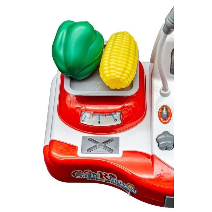 Kasa Sklepowa Biało-Czerwona dla dzieci Uniwersalna – Mikrofon, czytnik kodów, prawdziwa waga | Nauka zakupów przez zabawę