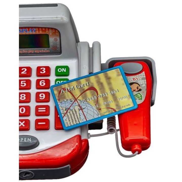 Kasa Sklepowa Biało-Czerwona dla dzieci Uniwersalna – Mikrofon, czytnik kodów, prawdziwa waga | Nauka zakupów przez zabawę