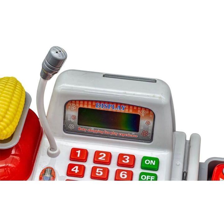 Kasa Sklepowa Biało-Czerwona dla dzieci Uniwersalna – Mikrofon, czytnik kodów, prawdziwa waga | Nauka zakupów przez zabawę
