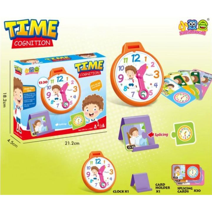 Zegar do Nauki Godzin Gra Edukacyjny  – Tarcza ze wskazówkami i 30 kart zadań | Gra Dopasowywania Godzin i Czynności