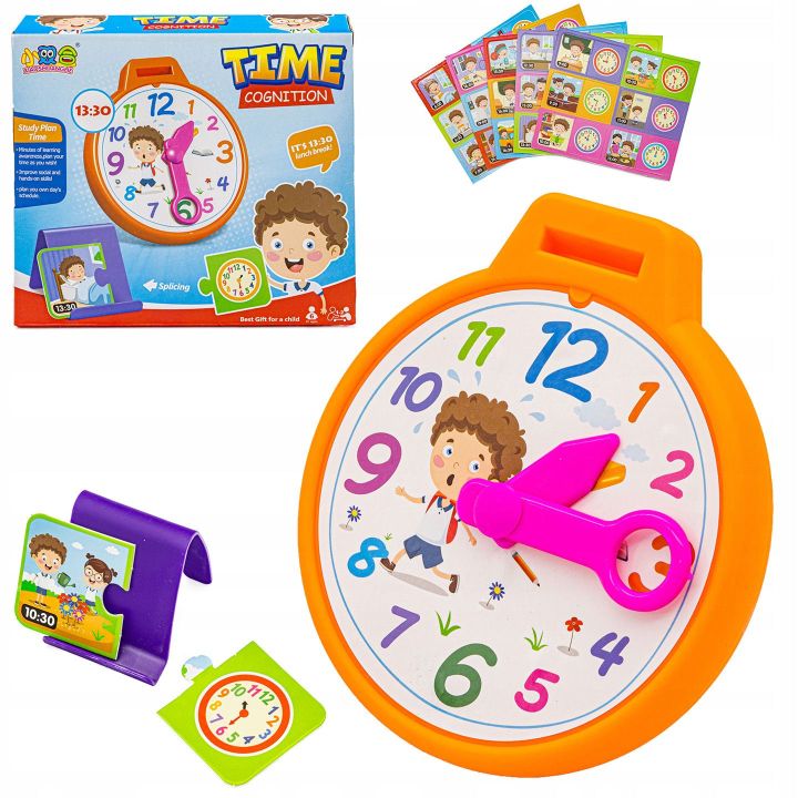 Zegar do Nauki Godzin Gra Edukacyjny  – Tarcza ze wskazówkami i 30 kart zadań | Gra Dopasowywania Godzin i Czynności