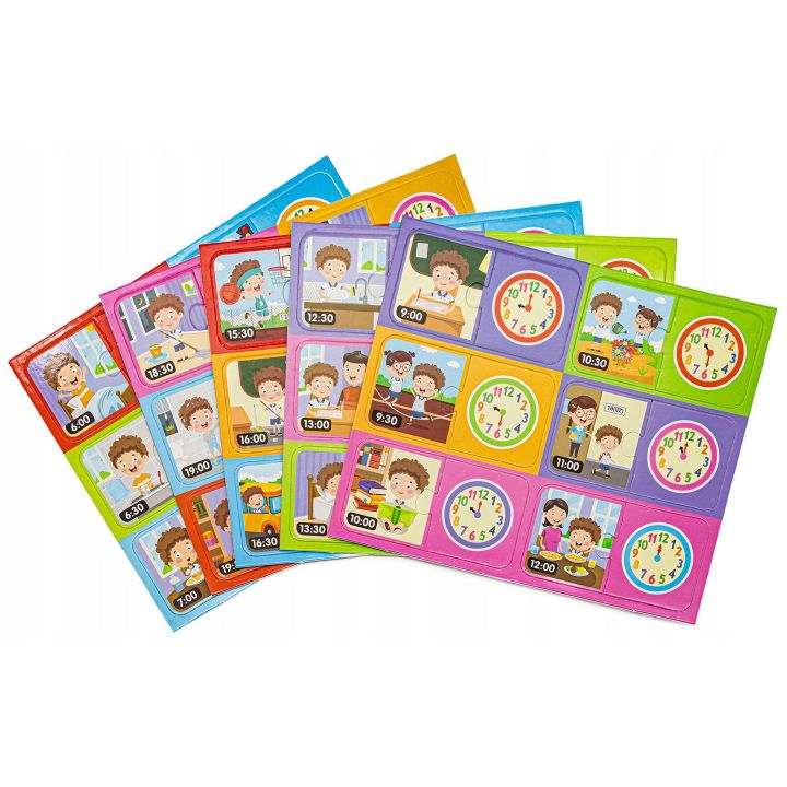 Zegar do Nauki Godzin Gra Edukacyjny  – Tarcza ze wskazówkami i 30 kart zadań | Gra Dopasowywania Godzin i Czynności