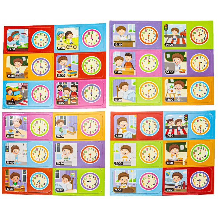 Zegar do Nauki Godzin Gra Edukacyjny  – Tarcza ze wskazówkami i 30 kart zadań | Gra Dopasowywania Godzin i Czynności
