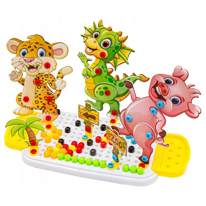 Mozaika Konstrukcyjna Zoo 251 Elementów – Wkrętarka i walizka podróżna | Zbuduj swoich ulubionych przyjaciół ze zwierzyńca