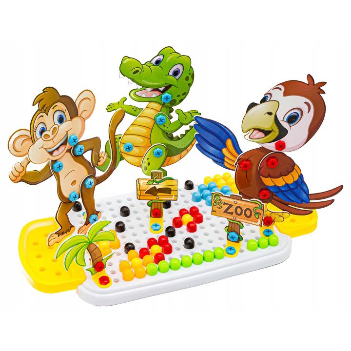 Mozaika Konstrukcyjna Zoo 251 Elementów – Wkrętarka i walizka podróżna | Zbuduj swoich ulubionych przyjaciół ze zwierzyńca