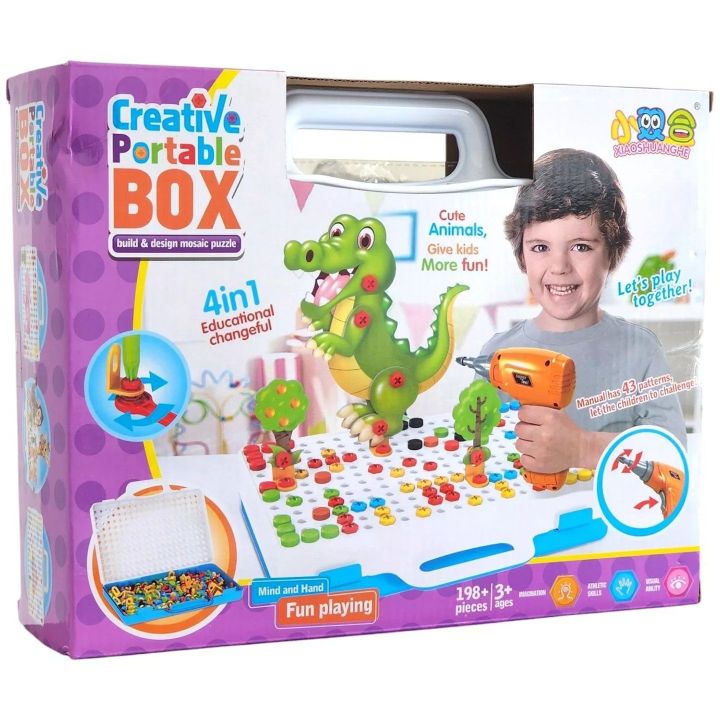 Mozaika Konstrukcyjna Zoo 198 Elementów – Wkrętarka i walizka | Afrykańska przygoda małego konstruktora