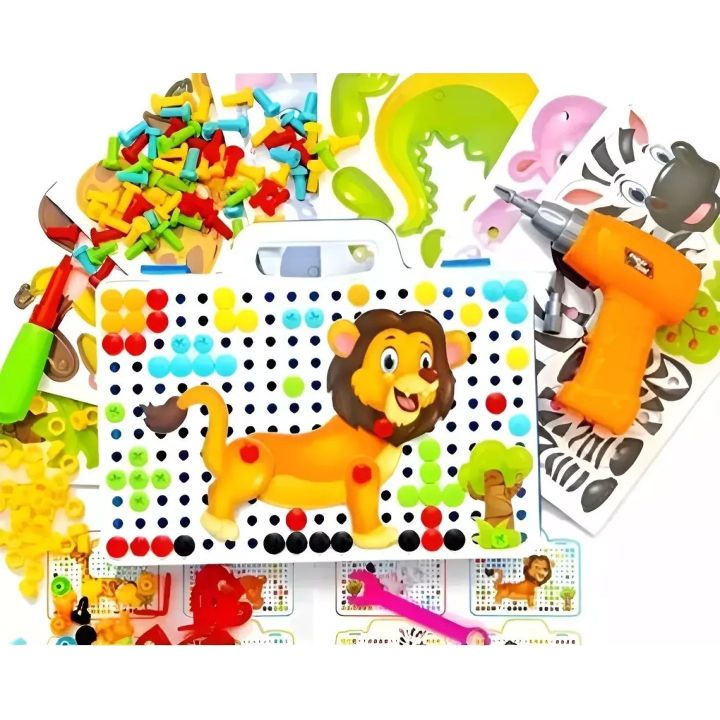 Mozaika Konstrukcyjna Zoo 198 Elementów – Wkrętarka i walizka | Afrykańska przygoda małego konstruktora