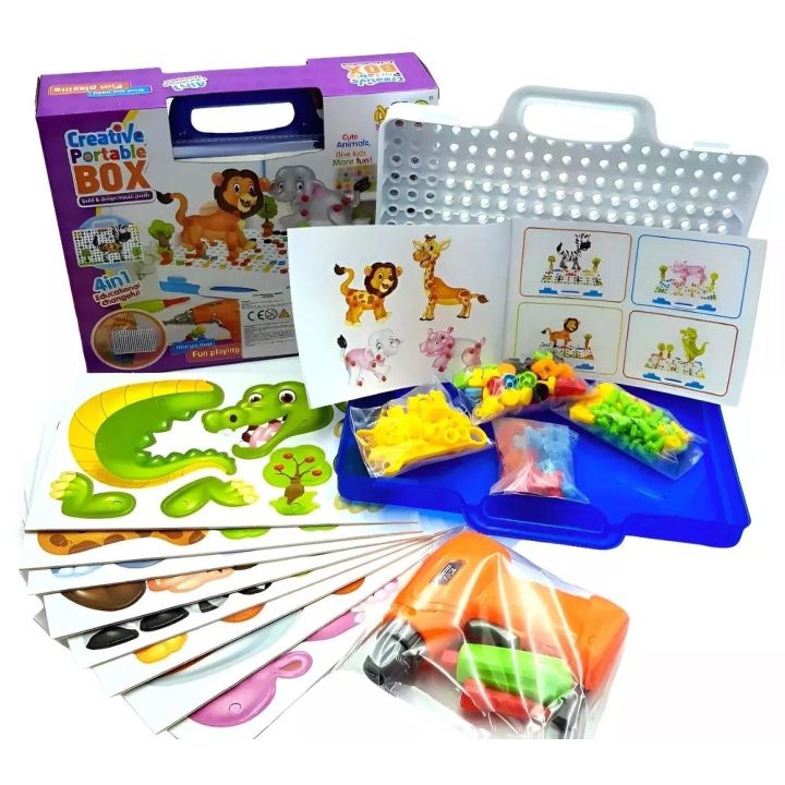 Mozaika Konstrukcyjna Zoo 198 Elementów – Wkrętarka i walizka | Afrykańska przygoda małego konstruktora