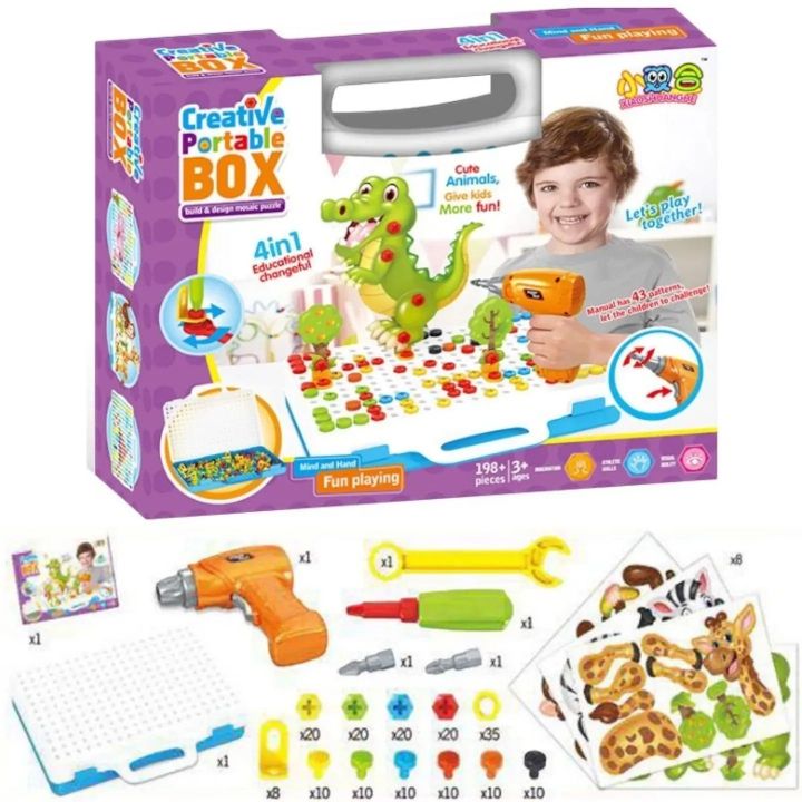 Mozaika Konstrukcyjna Zoo 198 Elementów – Wkrętarka i walizka | Afrykańska przygoda małego konstruktora